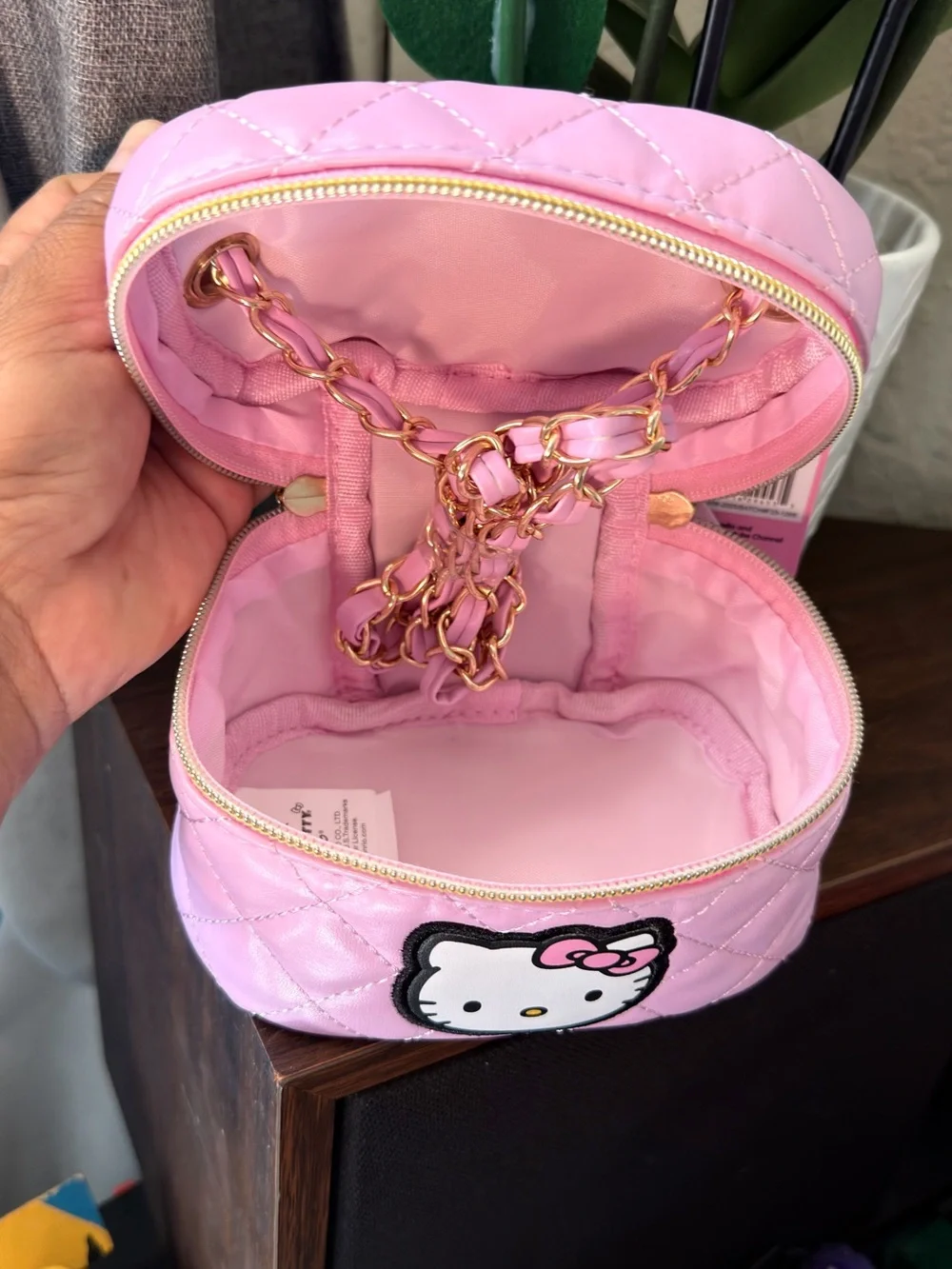 Hello Kitty Quilted Pink Kids Vanity Case with Gold Zipper
